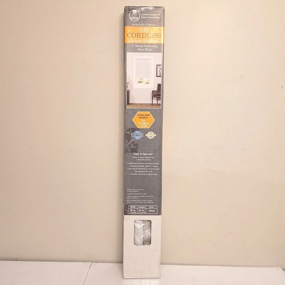 Achim GII Deluxe Sundown Cordless Mini Blind 29x64 White Room Darkening 1